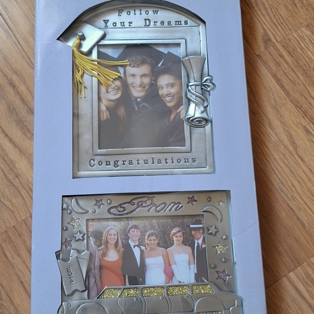 NIB Graduation & Prom Metal Picture Frame Set, 2 Frames For 4”X 6” Photos